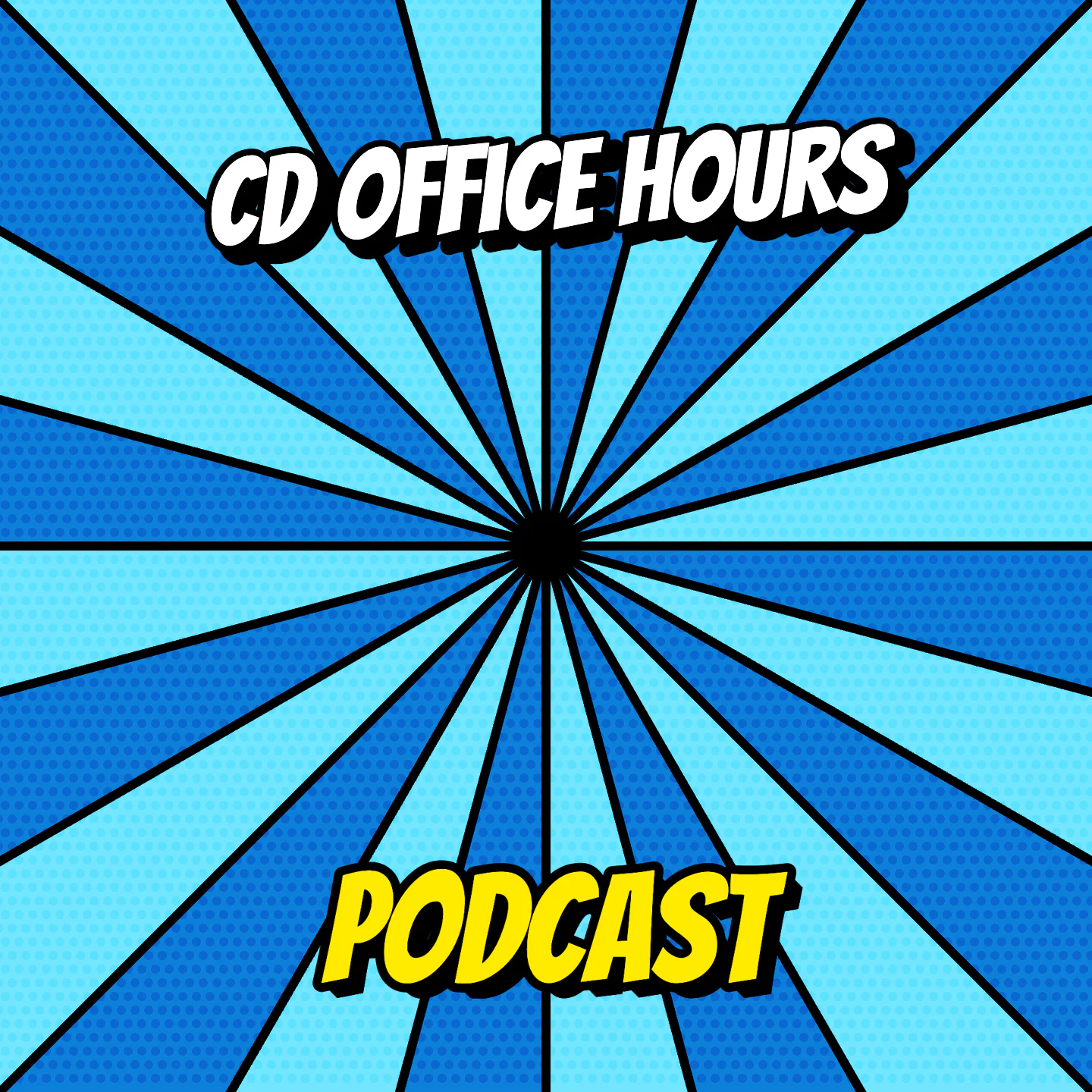 The CD Office Hours Podcast with text shown in a vibrant cartoon style.
